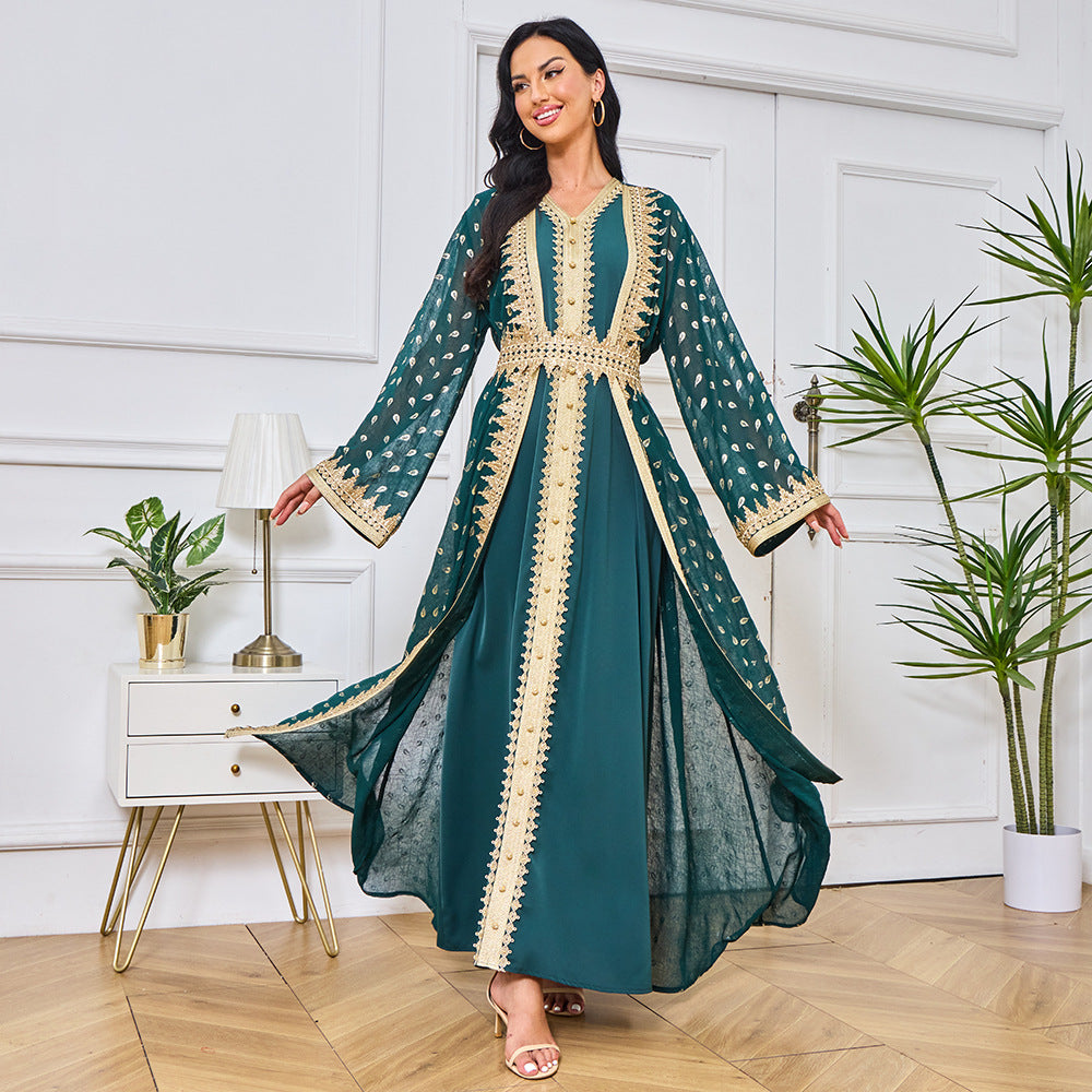Middle East Hot Trade Muslim Robe Women's Long Dress Dubai Tourism Party Evening Dress Cardigan Long Sleeve Dress