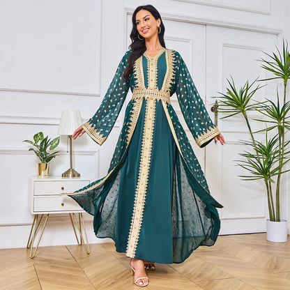 Middle East Hot Trade Muslim Robe Women's Long Dress Dubai Tourism Party Evening Dress Cardigan Long Sleeve Dress