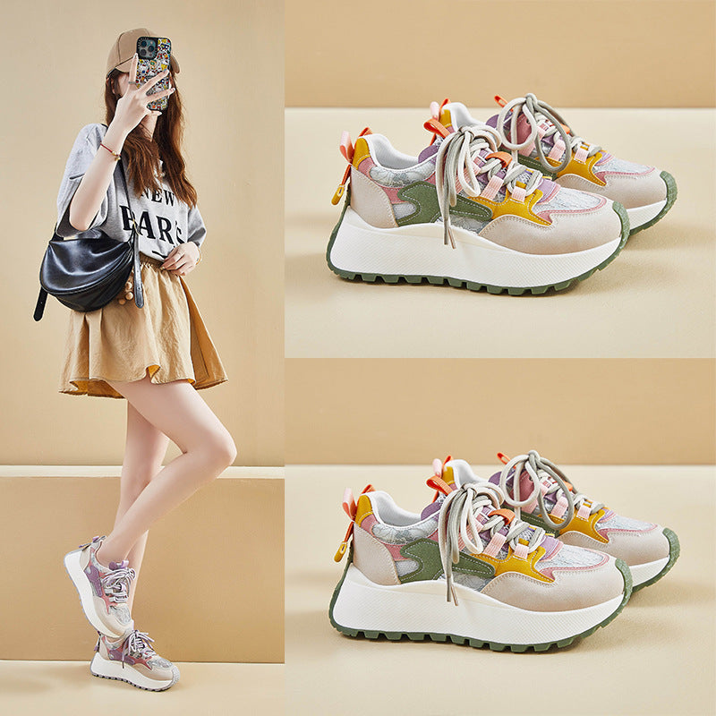 2025  ins Korean version of the new dad shoes girl  summer student running sports leisure mesh breathability increase BN016