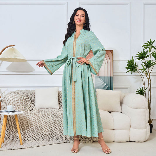 MT131 Popular trade New independent station new abaya bronzing diamond V-neck Middle East Muslim robe dress