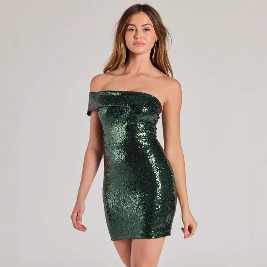 2025 2025 New fashion hot sale slim sequin suspender dress sexy nightclub dress