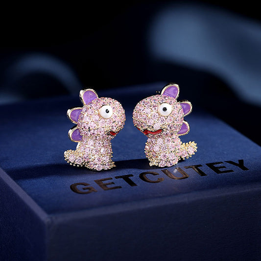 2025 S925 silver needle fashion new earrings fresh temperament earrings girl heart sweet temperament cute little dinosaur stud earrings