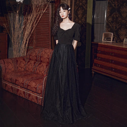 Black evening dress skirt  new art exam  dress long and thin graduation host chorus performance suit