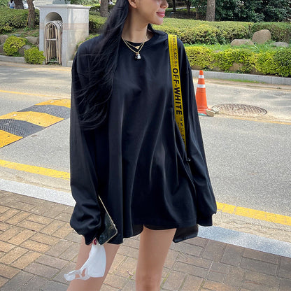 spring and autumn new cotton long-sleeved T-shirt loose and wide casual pullover medium and long Spice Girl T-shirt