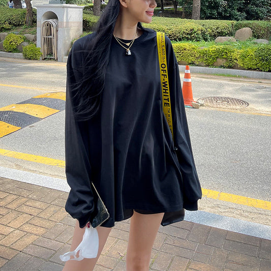 spring and autumn new cotton long-sleeved T-shirt loose and wide casual pullover medium and long Spice Girl T-shirt