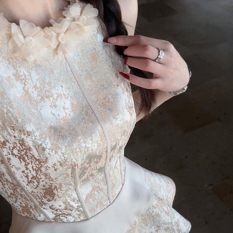 New Chinese high-end exquisite lace crew neck shirt 2025 new national style waist versatile jacquard top N3106