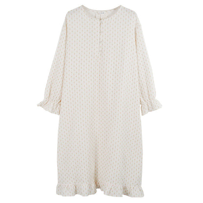 Gentle and lazy  ins style, new cotton crepe long dress, sweet girl loose simple pajama dress