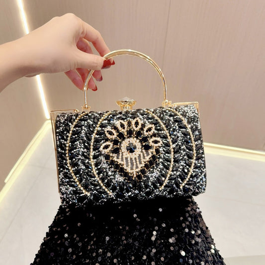 SIXSR 2025 New New Popular trade exquisite dinner bag diamond-encrusted clutch bag women's rhinestone celebrity banquet bag oblique span handbag