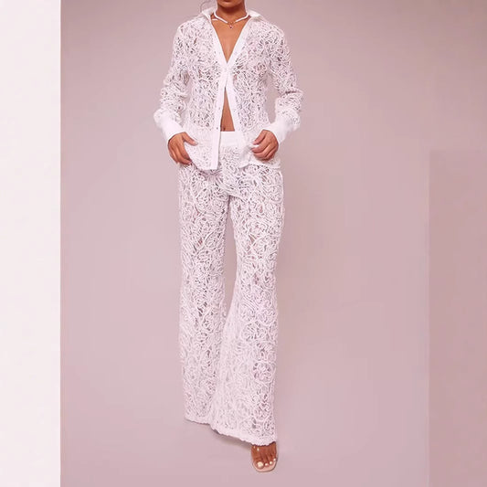 2025 2025 New autumn  new women's clothing hollow out front open a row of button jacquard lace slim sexy suit