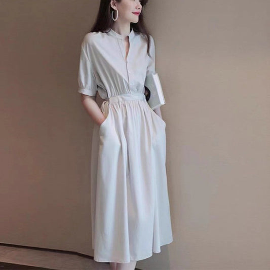 2025 Popularan Station Summer Clothing New Waist Skinny Temperament Elegant Royal Sister High Cold Dress Professional Muse Long Dress