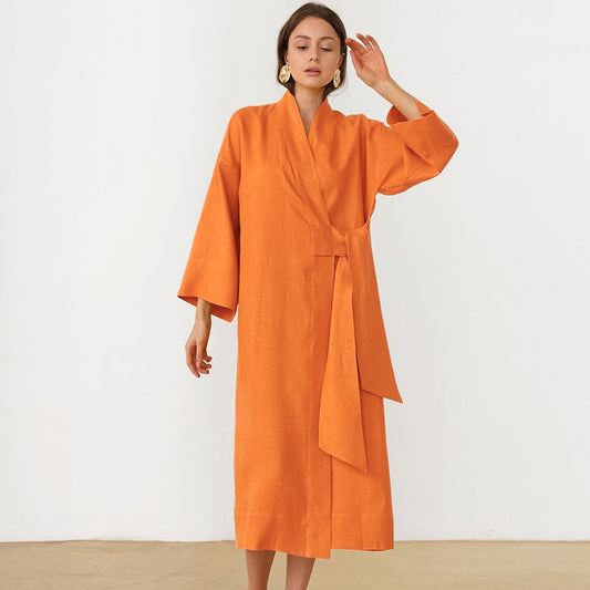 SIXSR 2025 summer  loose cotton and linen nightgown long comfortable pajamas women's solid color home New wholesale sweat steamed clothes