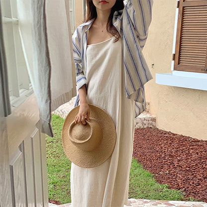summer new suspender dress medium and long, niche Korean version ins simple casual sleeveless vest skirt