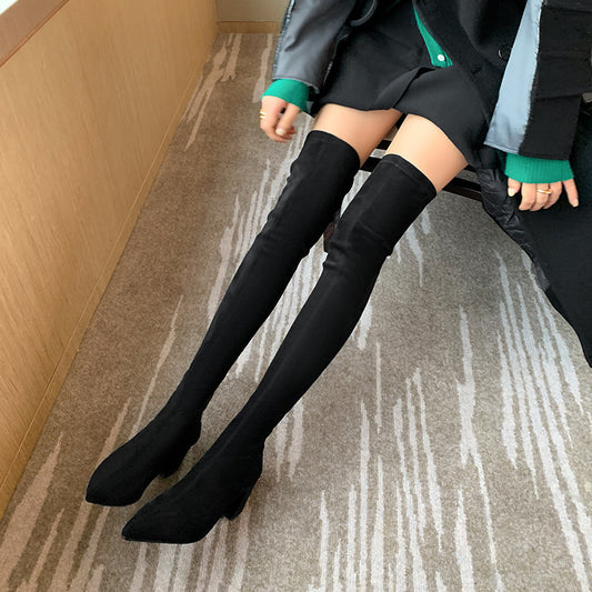 2025 Recommended for self-retention, large legs, thick heels, pointed toes, legs over the knee boots, medium heel elastic boots, women's boots