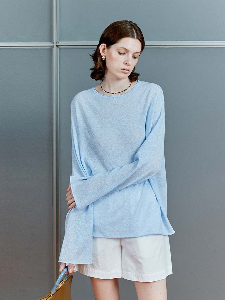 Siyuan, light and thin linen cotton, breathable, comfortable, hazy and transparent, sun protection, air feeling knitted long-sleeved blouse 8905
