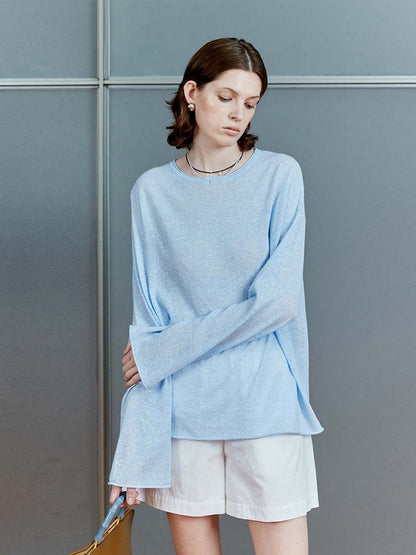 Siyuan, light and thin linen cotton, breathable, comfortable, hazy and transparent, sun protection, air feeling knitted long-sleeved blouse 8905