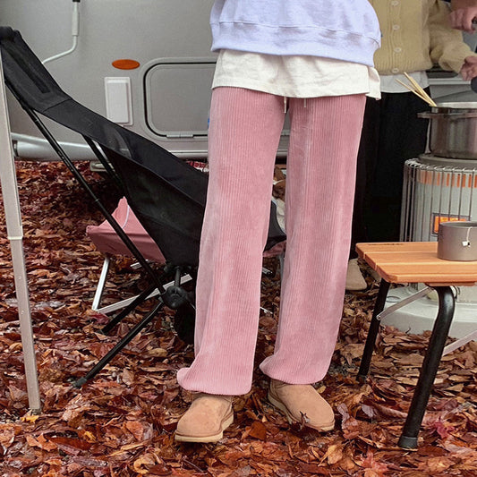 spring new tied casual pants loose straight drawstring velvet corduroy warm stylish Korean sweatpants
