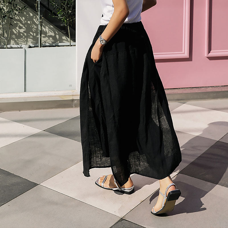 Casual cotton and linen literary and artistic fan linen culottes design sense niche new Chinese zen skirt fake two-piece trouser skirt