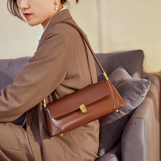 Niche baguette bag women's popular new leather Internet celebrity armpit bag summer  shoulder bag leather women's bag