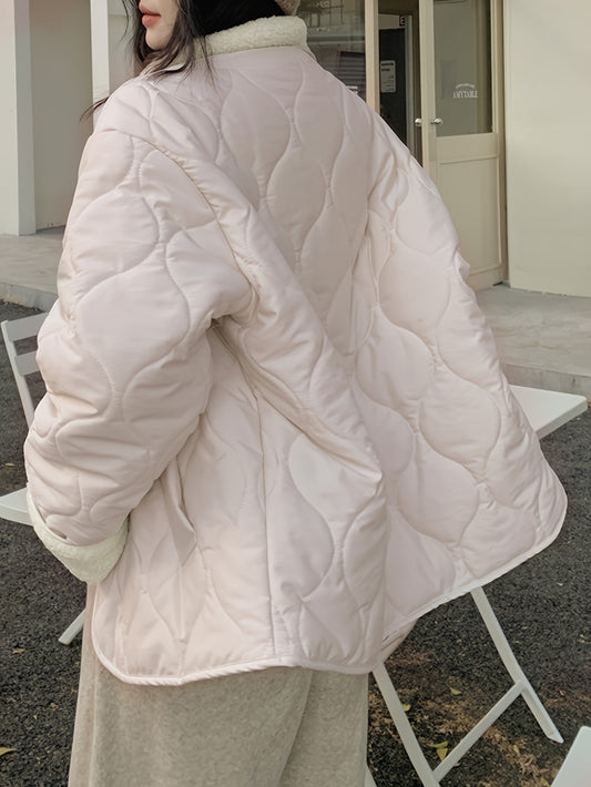 Sixsr Solid Warm Button Front Coat, Casual Long Sleeve Winter Outerwear, Women's Clothing