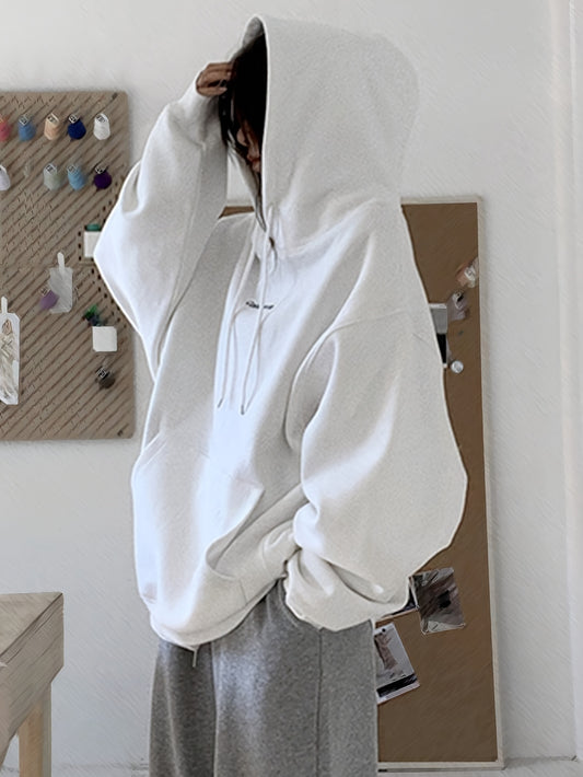 Sixsr Letter Pattern Kangaroo Pocket Hoodie, Casual Long Sleeve Drawstring Hoodies Sweatshirt, Women's Clothing