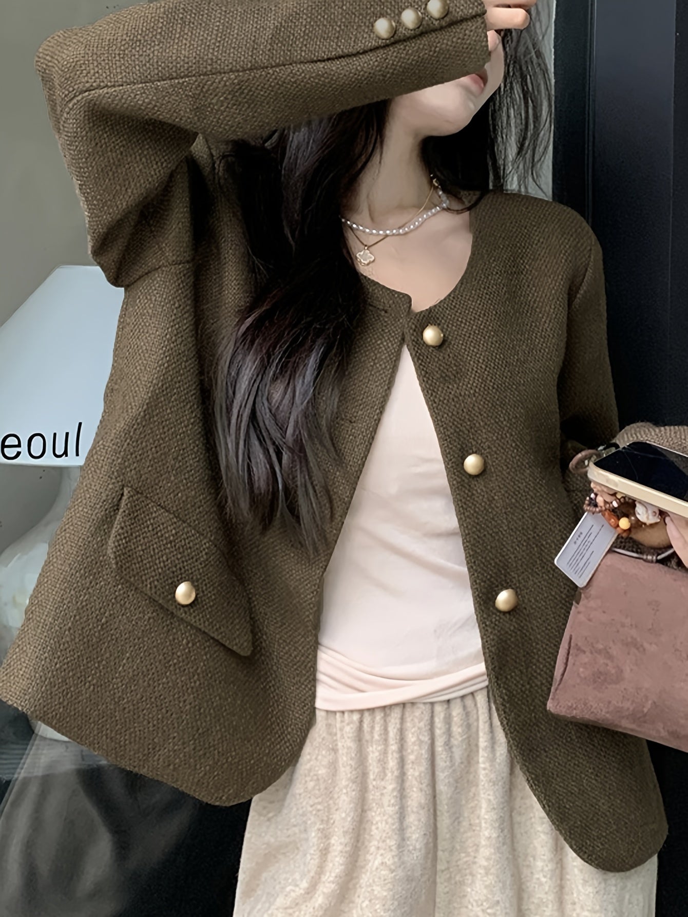 Sixsr Solid Single Breasted Elegant Jacket, Versatile Long Sleeve Outwear For Fall & Winter, Women's Clothing