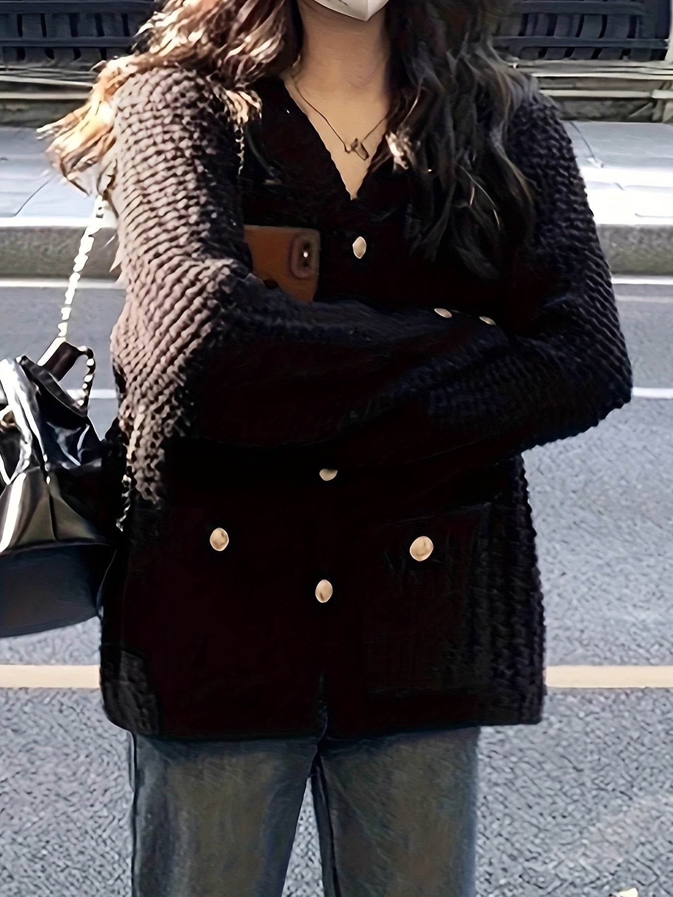 Sixsr Solid Button Down Knit Cardigan, Casual Long Sleeve Sweater Outwear With Pocket, Women's Clothing