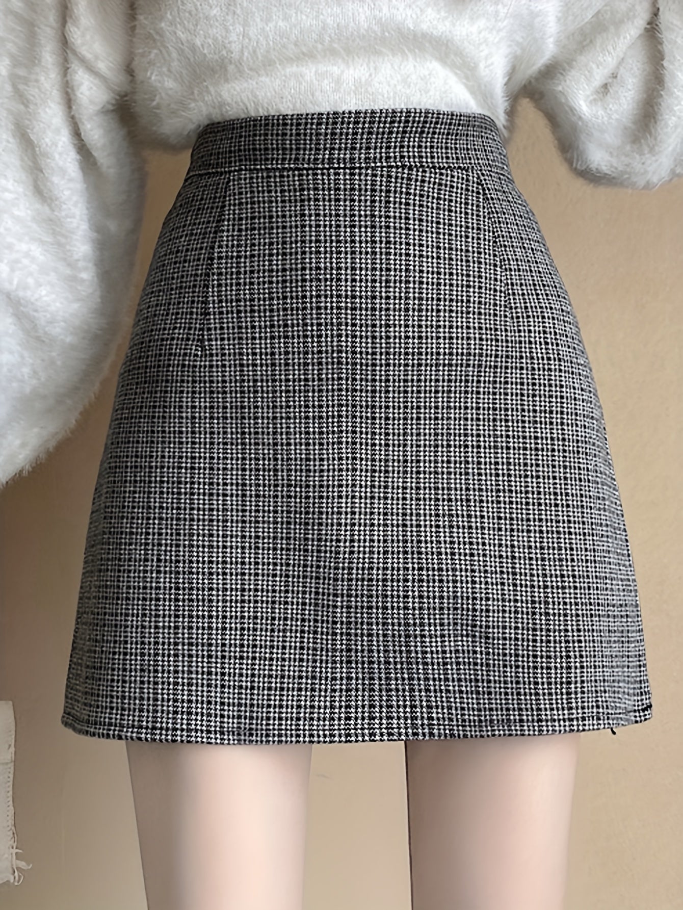 Sixsr Allover Pattern High Waist Skirt, Casual A Line Mini Skirt For Fall & Winter, Women's Clothing