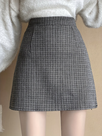 Sixsr Allover Pattern High Waist Skirt, Casual A Line Mini Skirt For Fall & Winter, Women's Clothing