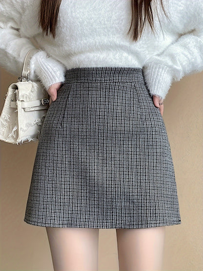 Sixsr Allover Pattern High Waist Skirt, Casual A Line Mini Skirt For Fall & Winter, Women's Clothing