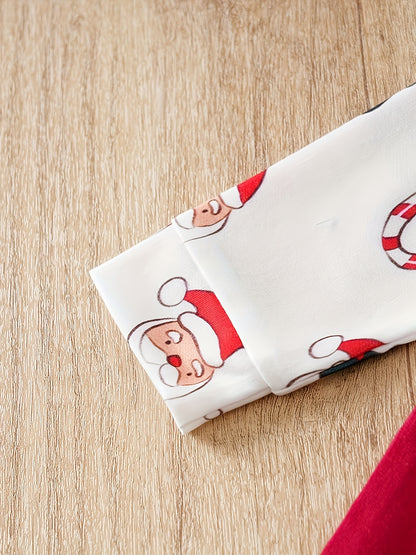 Faux Suspender Overalls Xmas Symbols Pattern Jumpsuit With A Bow Tie For Baby Boys, Perfect For Autumn And Winter Outdoors