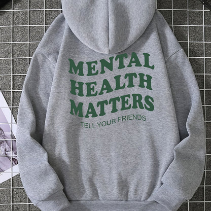 Sixsr Mental Health Matters Print Hoodies, Drawstring Kangaroo Pocket Casual Sweatshirt For Winter & Fall, Women's Clothing