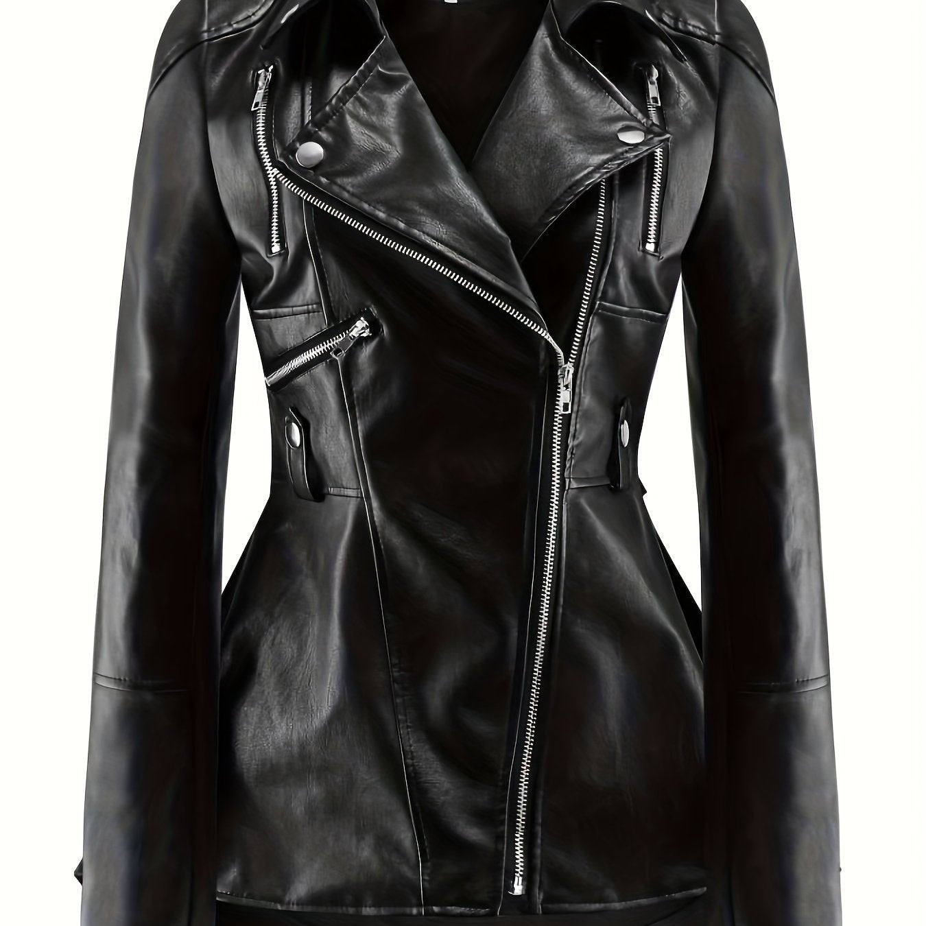 Sixsr Zip Up Lapel Neck Jacket, Streetwear Long Sleeve Jacket For Fall & Winter, Women's Clothing