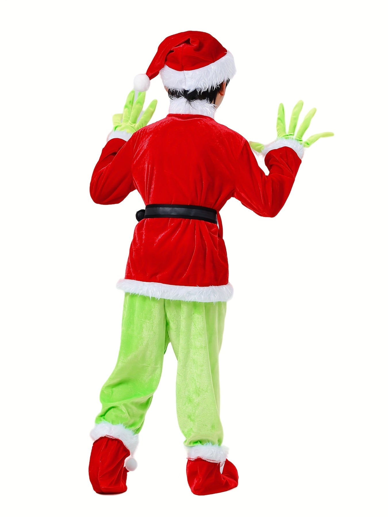 Kids Polyester Santa Elf Outfit with Green Monster Pants, Long Sleeve, Traditional Christmas Party Roleplay Apparel with Cardigan Collar - Knit Fabric & Slight Stretch for All Seasons