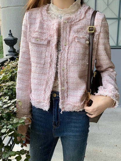 Sixsr Solid Single Breasted Jacket, Elegant Long Sleeve Jacket For Fall & Winter, Women's Clothing