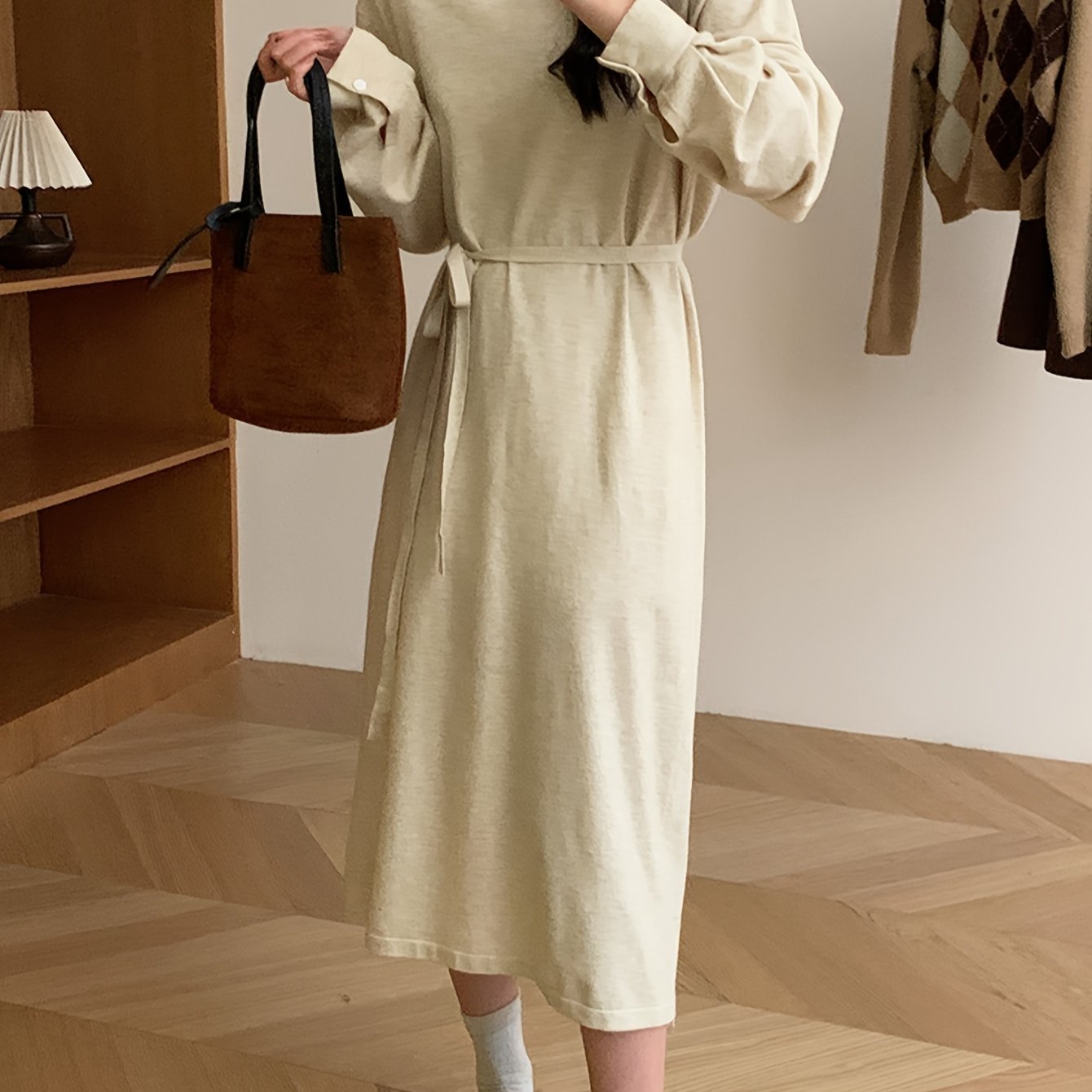 Sixsr Solid Color Long Sleeve Dress, Elegant Every Day Dress For Spring & Fall, Women's Clothing