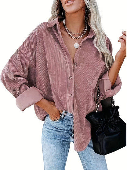 Sixsr Solid Drop Shoulder Shirt, Casual Button Front Long Sleeve Shirt, Women's Clothing