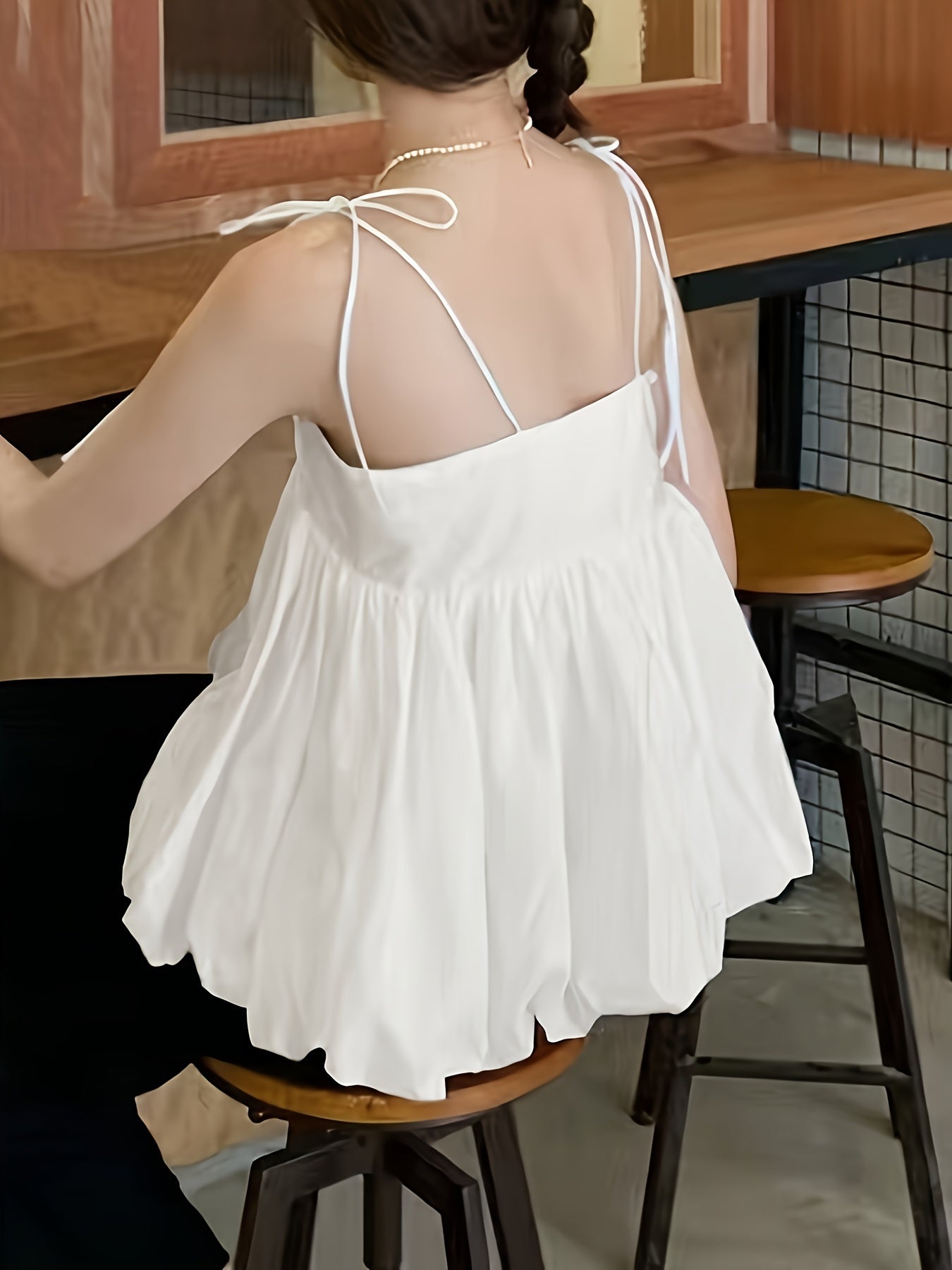 Sixsr Solid Color Knot Strap Flare Top, Casual Sleeveless Straight Neck Cami Top For Summer, Women's Clothing