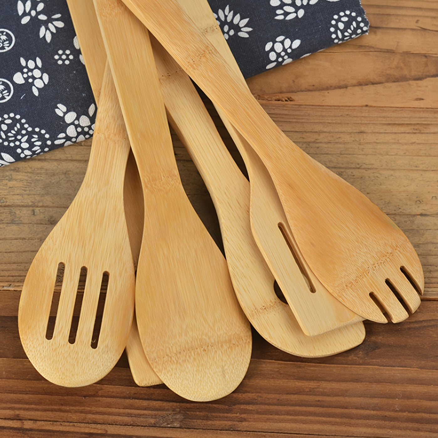 6pcs, Bamboo Kitchen Utensil Set, Long Wooden Spoons And Spatulas, Nonstick Cookware Safe, Natural Wood Cooking Tools, Essential Home And Apartment Kitchen Accessories