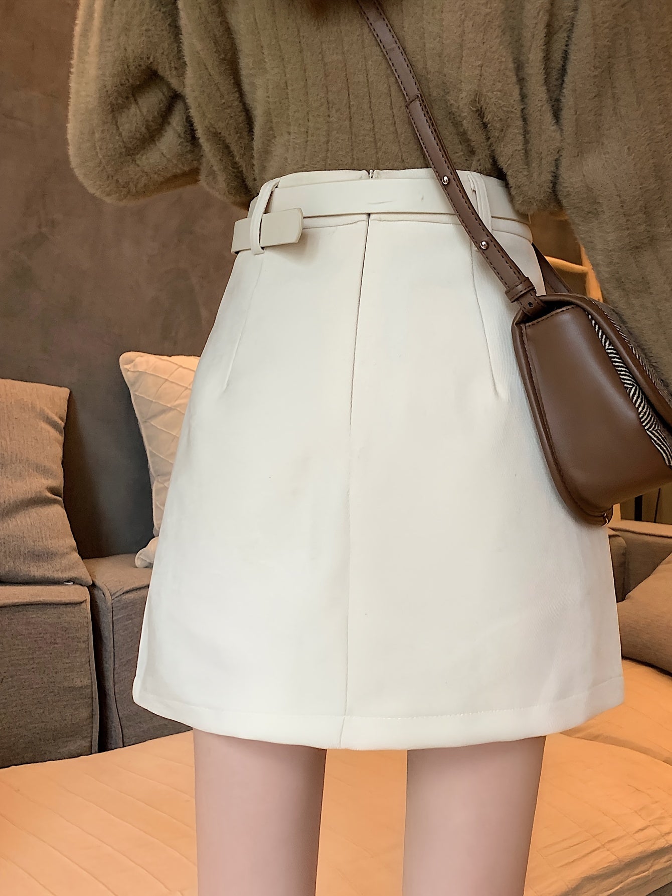 Sixsr Solid High Waist Versatile Skirt, Casual Mini Skirt For Fall & Winter, Women's Clothing