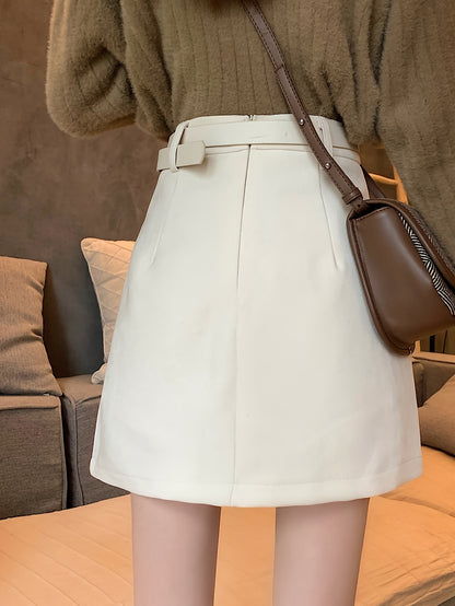Sixsr Solid High Waist Versatile Skirt, Casual Mini Skirt For Fall & Winter, Women's Clothing
