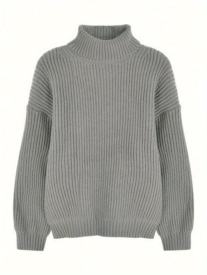 Sixsr Solid Color Turtle Neck Sweater, Casual Long Sleeve Sweater For Fall & Winter, Women's Clothing