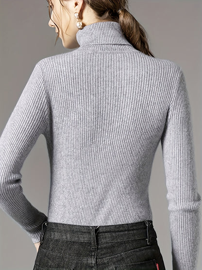 Sixsr Solid Turtle Neck Knitted Top, Casual Long Sleeve Slim Basic Versatile Sweater, Women's Clothing