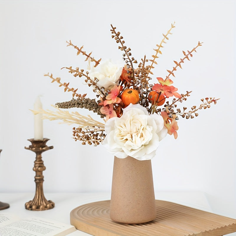 1pc Autumn Pumpkin Bouquet - 15.74" Artificial Flowers for Home, Office & Outdoor Decor | Perfect for Halloween, Thanksgiving, Weddings & More