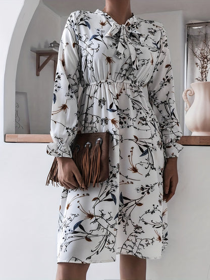 Sixsr Floral Print Tie Front Dress, Casual Long Sleeve Dress For Spring & Fall, Women's Clothing