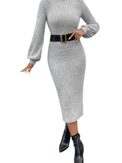 Sixsr Ribbed Turtle Neck Dress, Casual Long Sleeve Dress For Fall & Winter, Women's Clothing