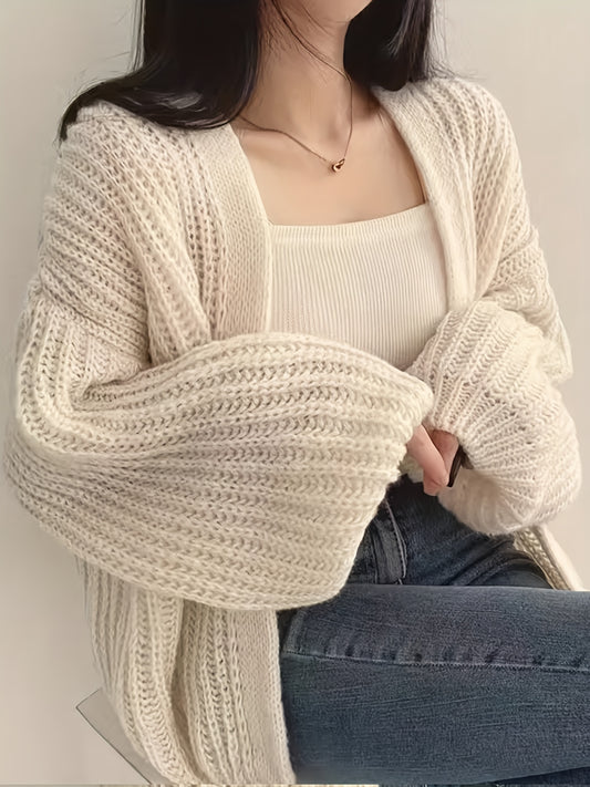 Sixsr Solid Open Front Knit Cardigan, Casual Long Sleeve Loose Slouchy Sweater, Women's Clothing