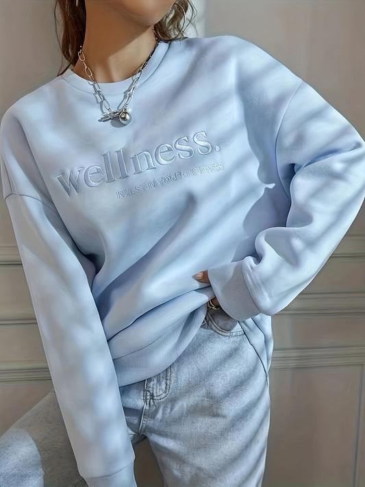 Sixsr Pullover Letter Embroidery Sweatshirt, Casual Long Sleeve Crew Neck Sweatshirt For Fall & Winter, Women's Clothing