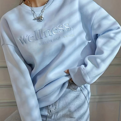 Sixsr Pullover Letter Embroidery Sweatshirt, Casual Long Sleeve Crew Neck Sweatshirt For Fall & Winter, Women's Clothing