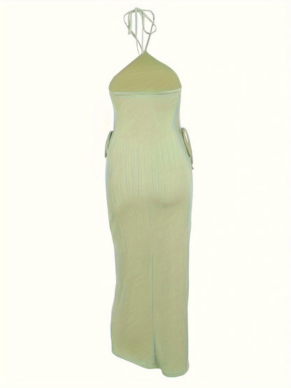 Sixsr  Halter Neck Hollow Solid Dress, Elegant Sleeveless Bodycon Party Dress, Women's Clothing