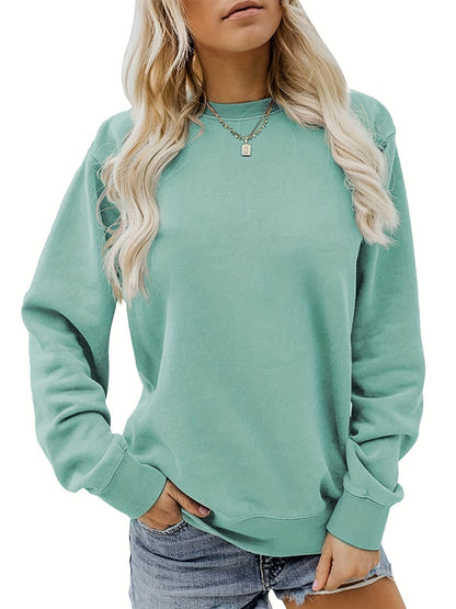 Versatile Solid Pullover Sweatshirt, Casual Long Sleeve Crew Neck Sweatshirt For Fall & Winter, Women's Clothing